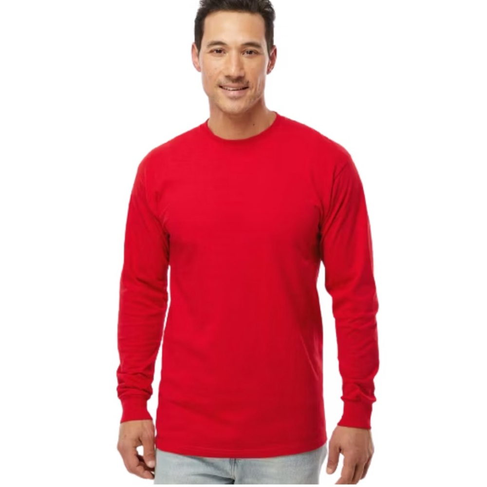 MAJESTIC Red Long Sleeve 100% Cotton Tee Shirt size L